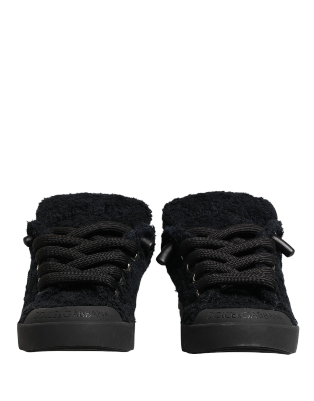 Dolce & Gabbana Black Faux Shearling Low Top Sneakers Shoes