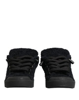 Dolce & Gabbana Black Faux Shearling Low Top Sneakers Shoes