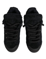 Dolce & Gabbana Black Faux Shearling Low Top Sneakers Shoes
