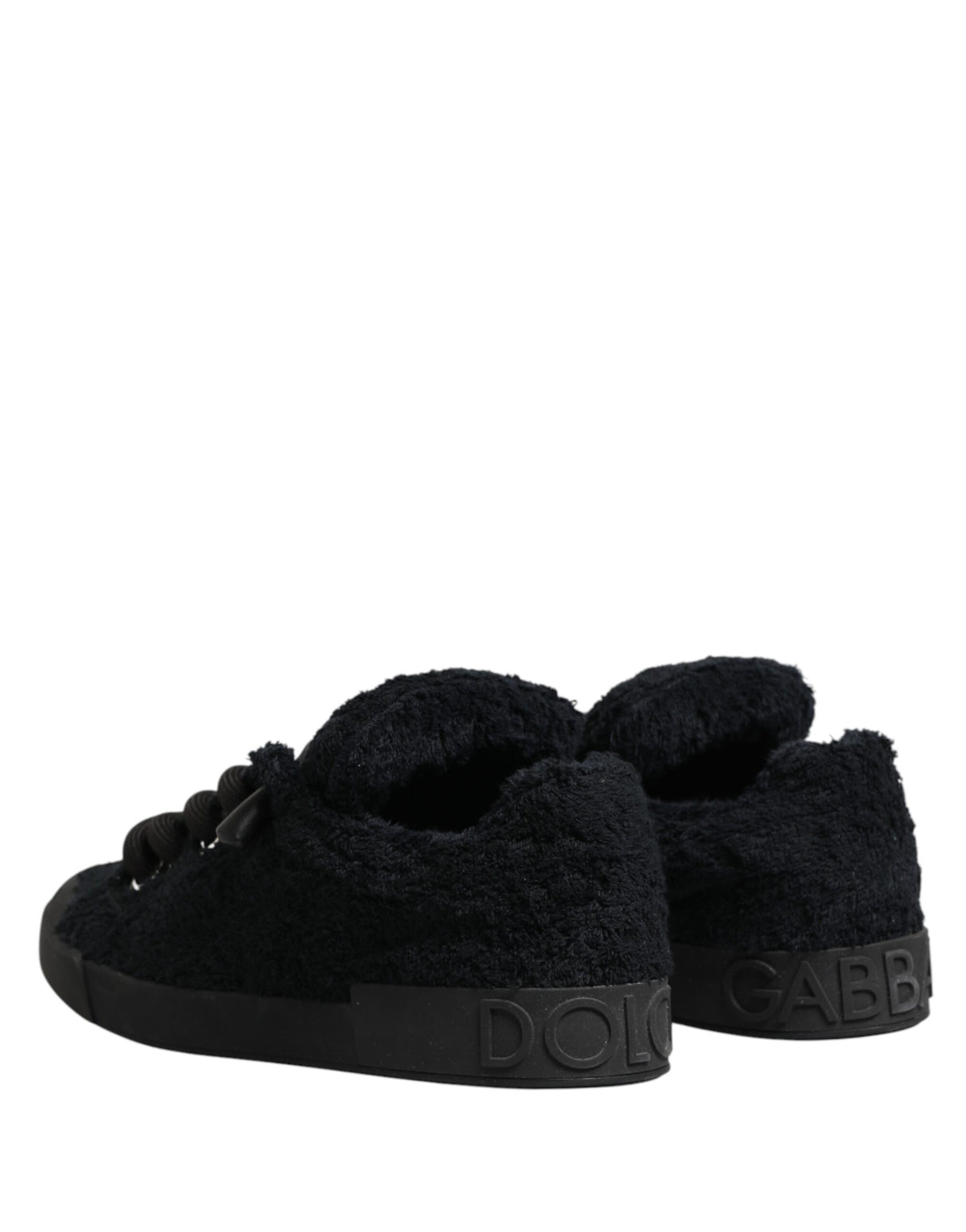 Dolce & Gabbana Black Faux Shearling Low Top Sneakers Shoes