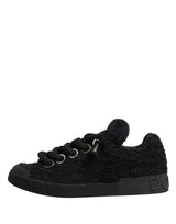 Dolce & Gabbana Black Faux Shearling Low Top Sneakers Shoes