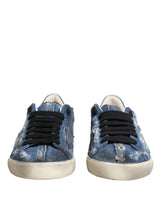 Dolce & Gabbana Blue Distressed Denim Low Top Sneakers Shoes