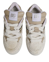 Dolce & Gabbana White Beige Faux Shearling Low Top Sneakers Shoes