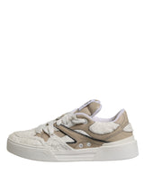 Dolce & Gabbana White Beige Faux Shearling Low Top Sneakers Shoes