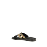 Burberry Black Calf Leather Bos Taurus Flat Sandals