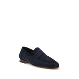 Santoni Blue Calf Leather Bos Taurus Slip-On Loafers