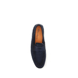 Santoni Blue Calf Leather Bos Taurus Slip-On Loafers
