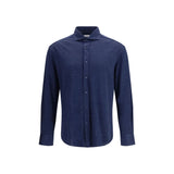Brunello Cucinelli Blue Linen Dress Shirt