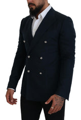 Dolce & Gabbana Blue Double Breasted Formal Coat Blazer