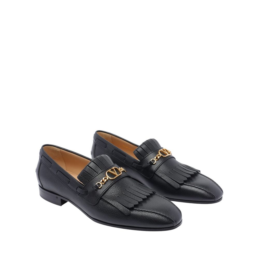 Valentino Garavani Black Leather Slip-On Loafers