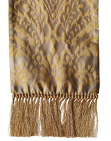 Dolce & Gabbana Gold Baroque Pattern Silk Blend Fringed 140cm X 15cm Scarf