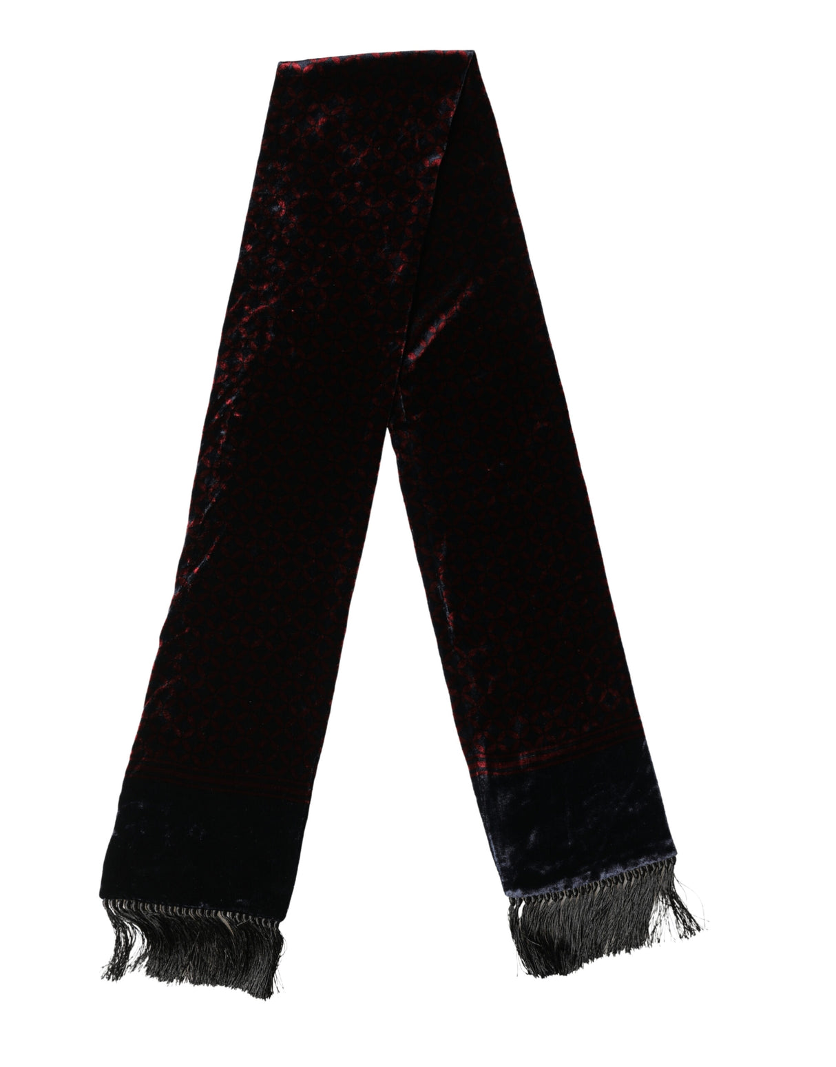 Dolce & Gabbana Black Red Rayon Geometric Pattern Fringe 140cm X 16cm  Scarf