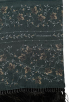 Dolce & Gabbana Green Silk Floral Pattern Fringed 135cm X 16cm  Scarf
