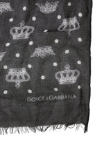Dolce & Gabbana Black Wool Crown Print Fringe Neck Wrap 180cm x 65cm Scarf