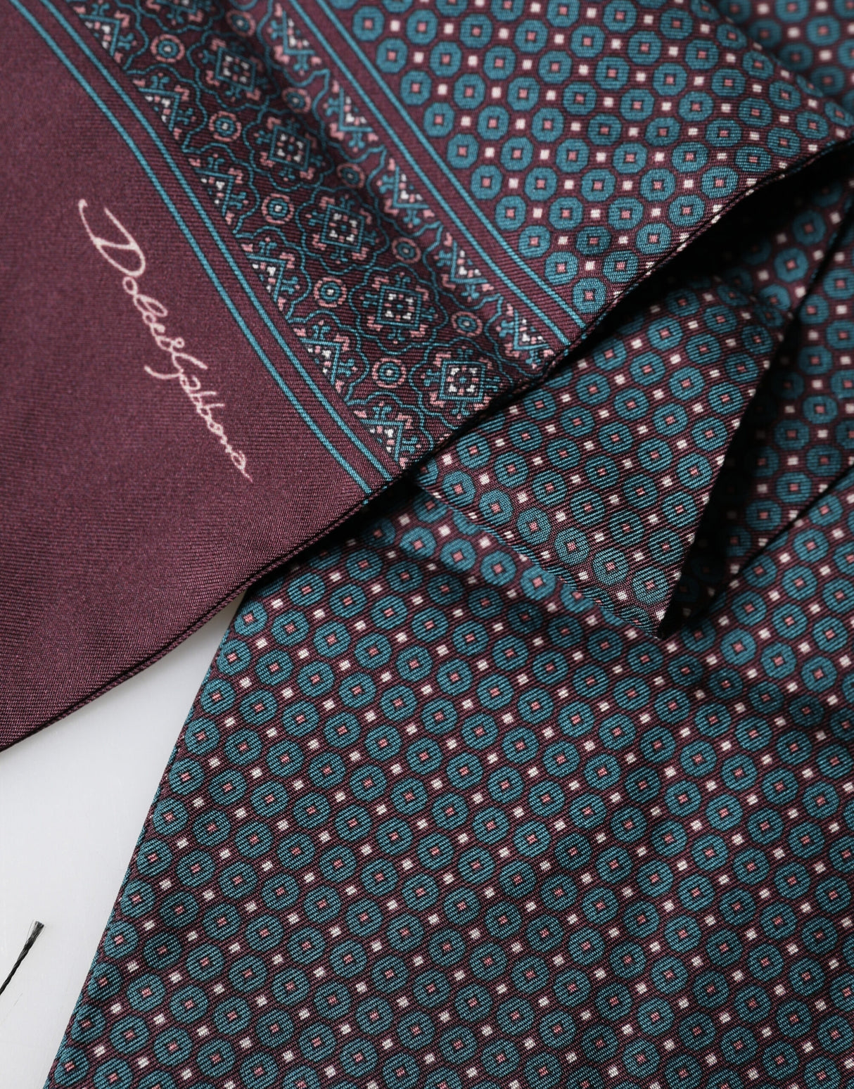 Dolce & Gabbana Bordeaux Silk Fringe Geometric Neck Wrap 142cm X 15cm  Scarf