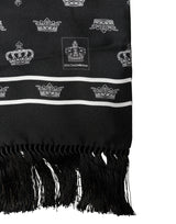 Dolce & Gabbana Black Silk Crown Fringes Neck Wrap Shawl 136cm X 15cm Scarf