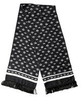 Dolce & Gabbana Black Silk Crown Fringe Neck Wrap 173cm x 32.5cm Scarf
