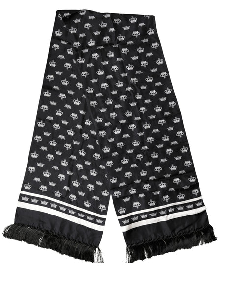 Dolce & Gabbana Black Silk Crown Fringe Neck Wrap 173cm x 32.5cm Scarf