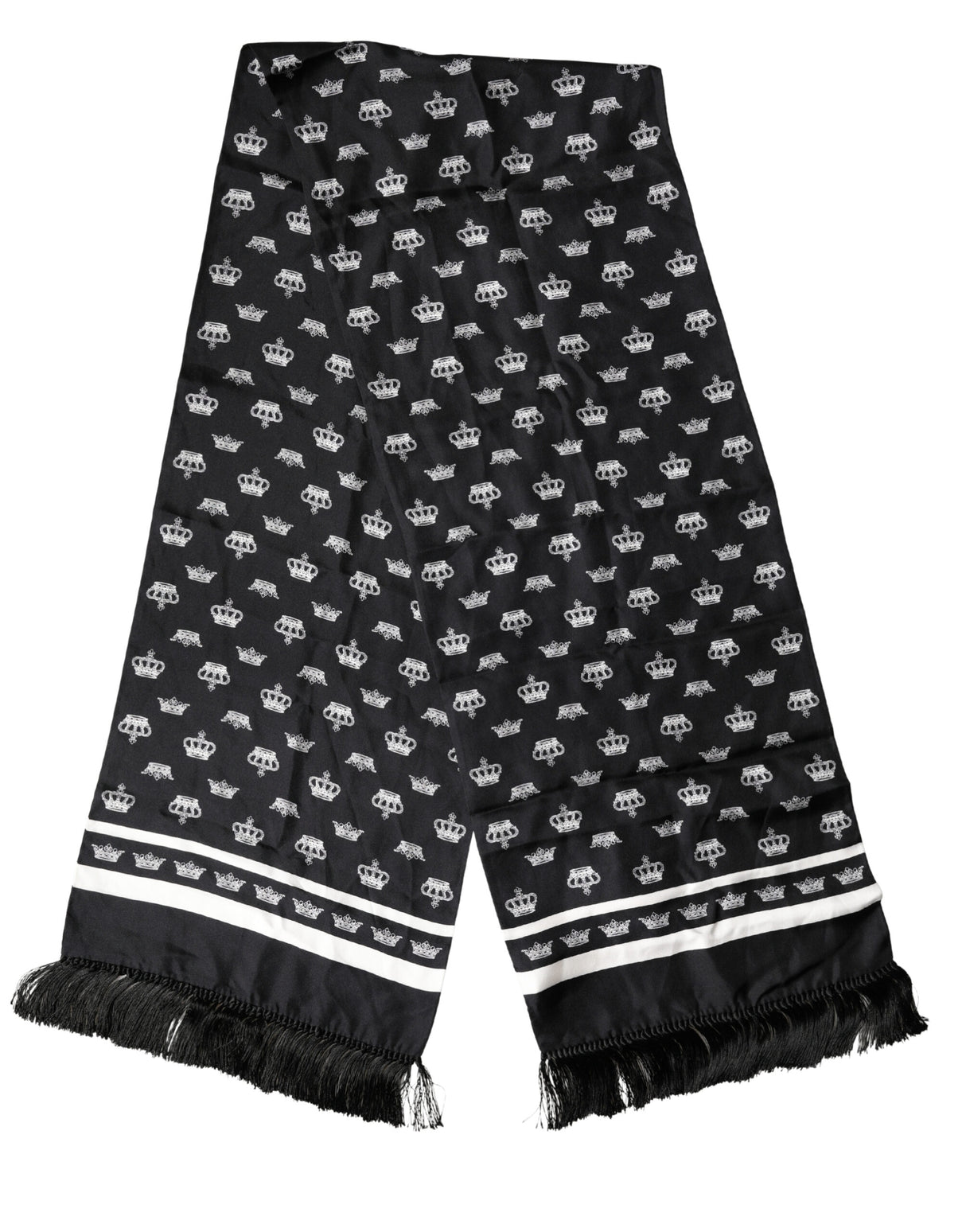 Dolce & Gabbana Black Silk Crown Fringe Neck Wrap 173cm x 32.5cm Scarf