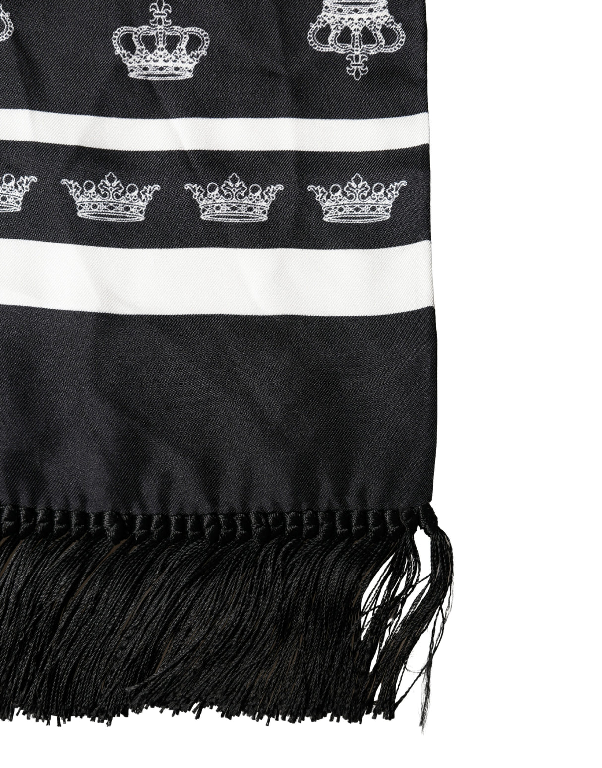 Dolce & Gabbana Black Silk Crown Fringe Neck Wrap 173cm x 32.5cm Scarf