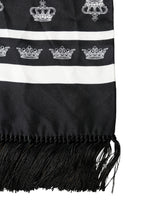 Dolce & Gabbana Black Silk Crown Fringe Neck Wrap 173cm x 32.5cm Scarf