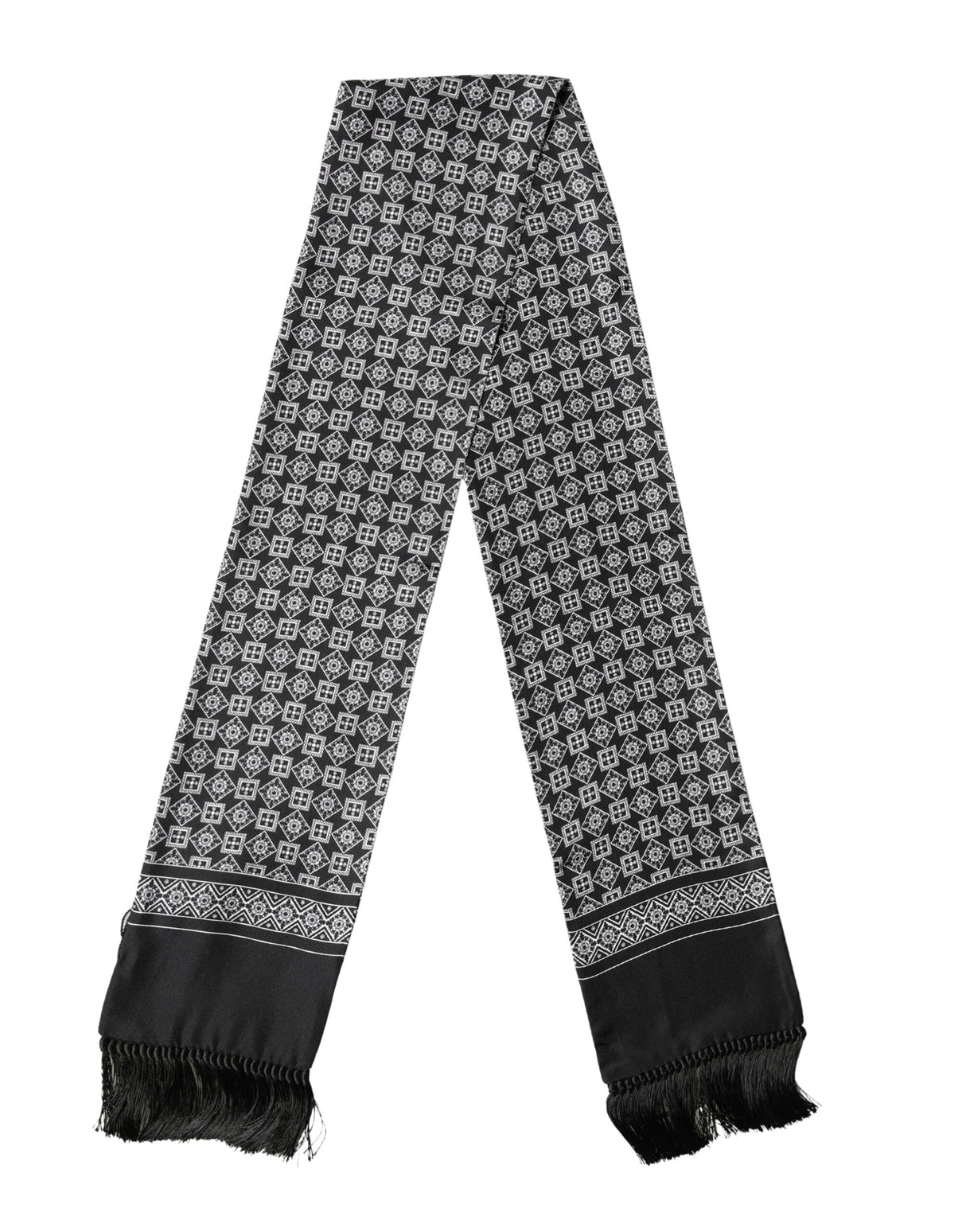 Dolce & Gabbana Black White Silk Geometric Neck Wrap 142cm X 15cm Scarf