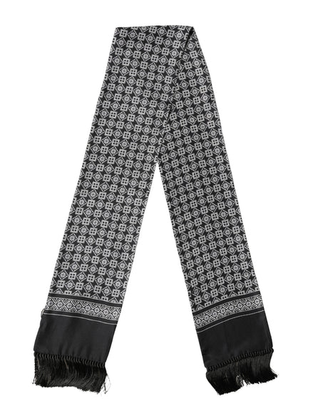 Dolce & Gabbana Black White Silk Geometric Neck Wrap 142cm X 15cm Scarf