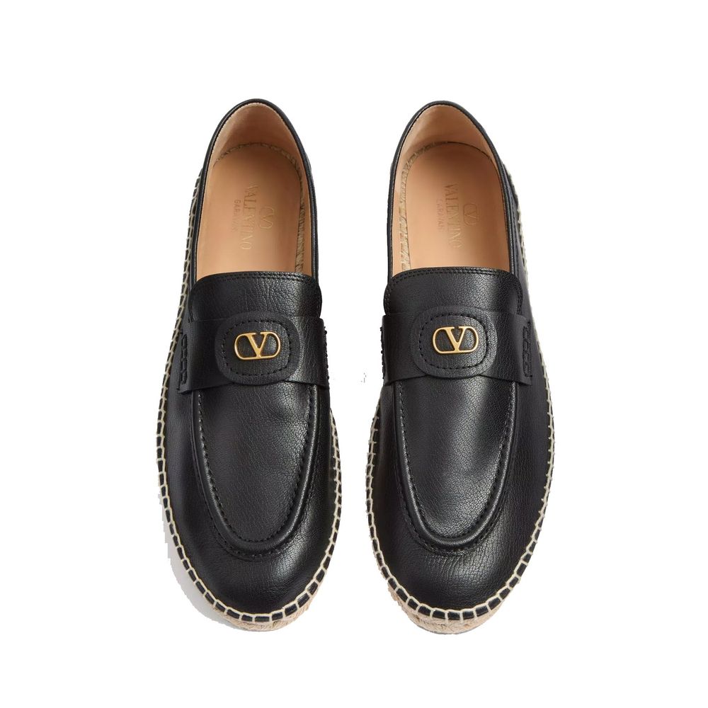 Valentino Garavani Black Leather Espadrilles