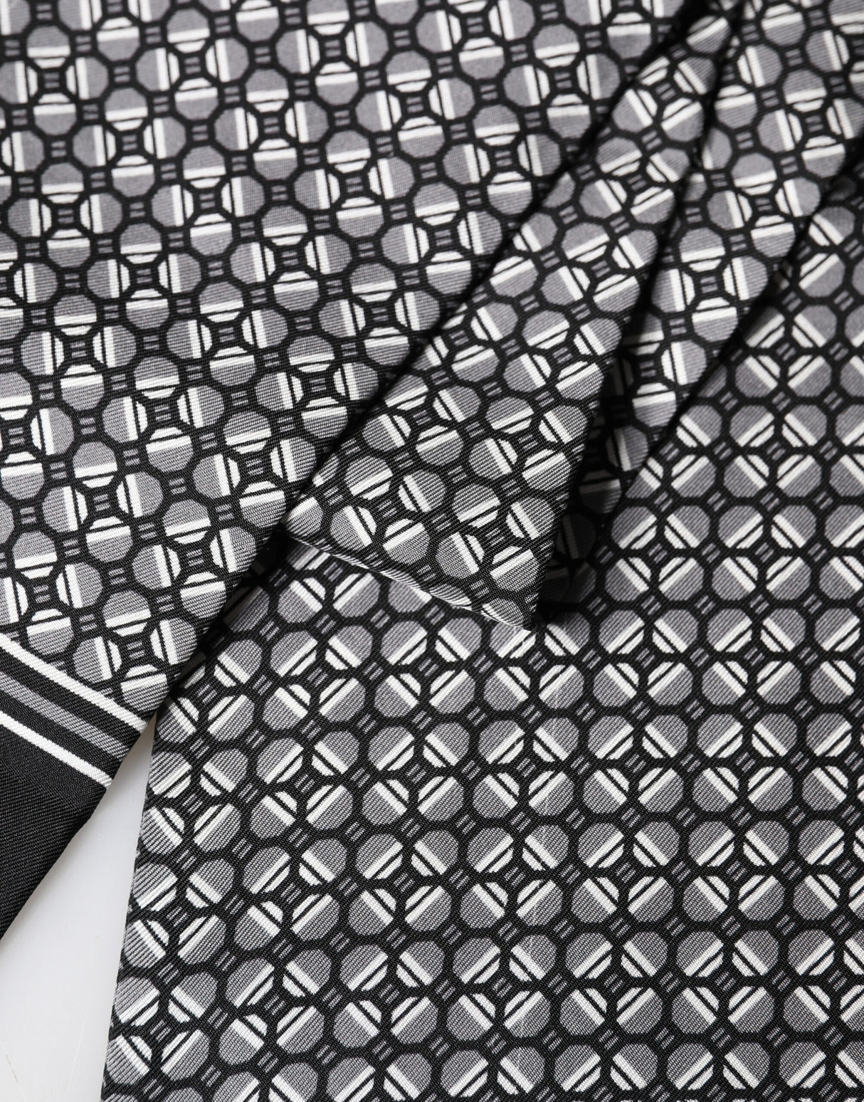 Dolce & Gabbana Black Silk Geometric Fringed Foulard 140cm x 15cm Scarf