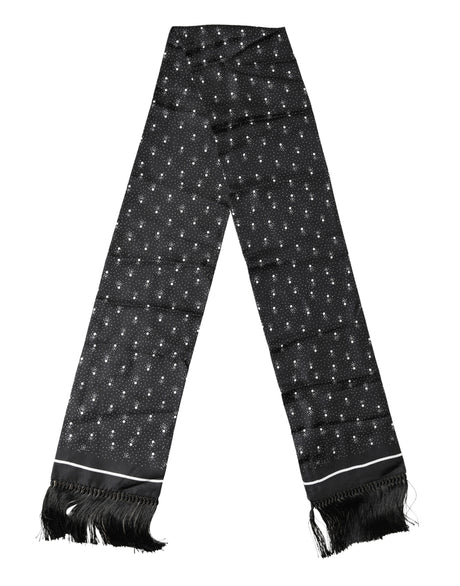 Dolce & Gabbana Black White Silk Dotted Print Foulard 140cm X 15cm Scarf