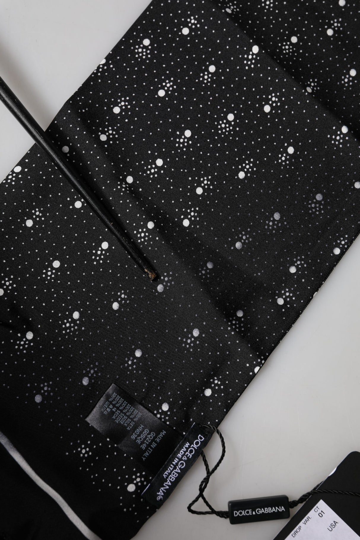 Dolce & Gabbana Black White Silk Dotted Print Foulard 140cm X 15cm Scarf