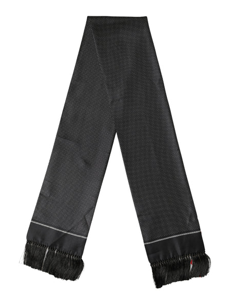 Dolce & Gabbana Black Silk Polka Dot Crown Foulard 140cm X 16.5cm Scarf