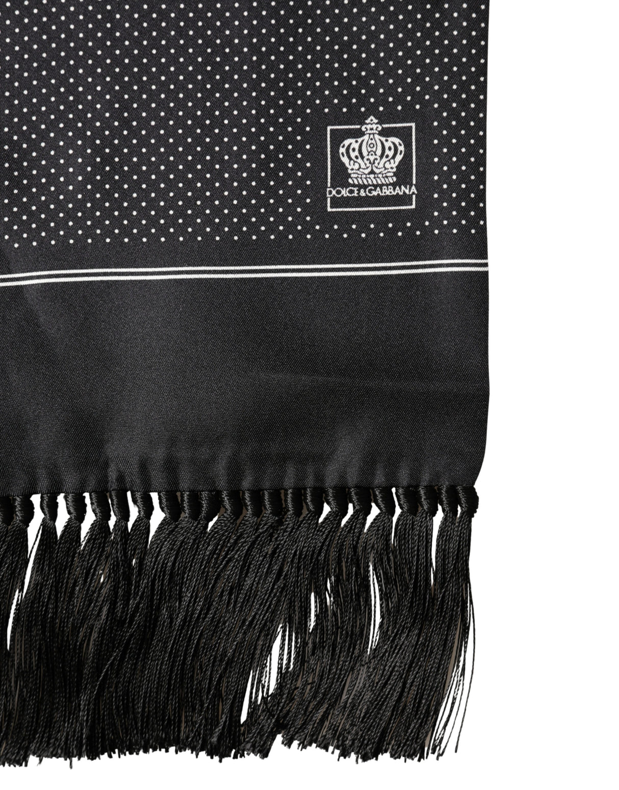 Dolce & Gabbana Black Silk Polka Dot Crown Foulard 140cm X 16.5cm Scarf