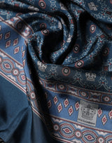 Dolce & Gabbana Blue Silk Crown Geometric Wrap Foulard 184cm X 33cm Scarf