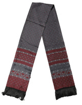 Dolce & Gabbana Burgundy Gray Patterned Fringe Foulard 141cm X 15.5cm  Scarf