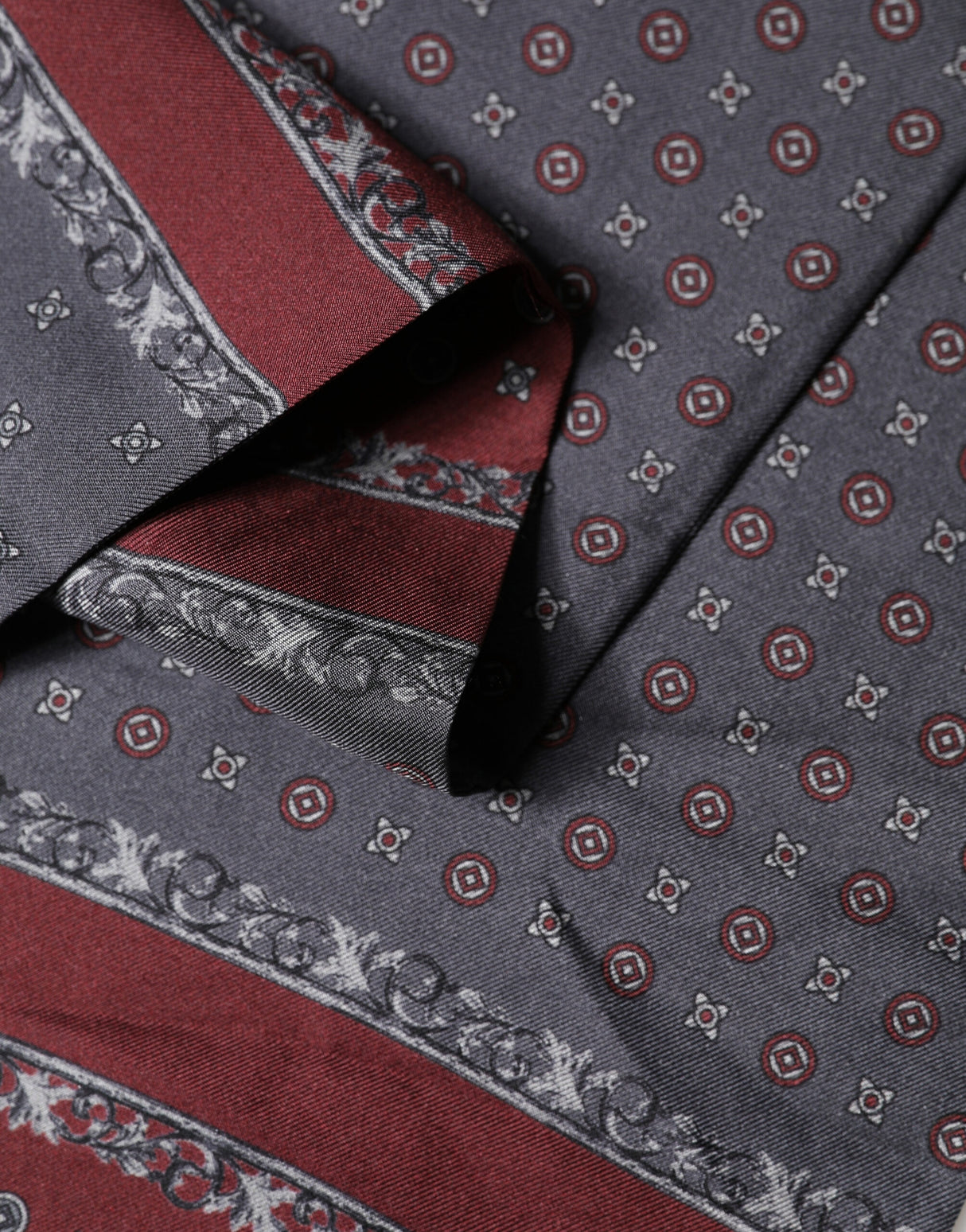 Dolce & Gabbana Burgundy Gray Patterned Fringe Foulard 141cm X 15.5cm  Scarf