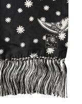 Dolce & Gabbana Black Silk Sun Moon Star Fringe Foulard 178cm X 33cm Scarf