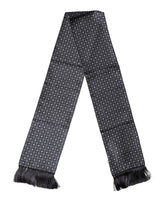 Dolce & Gabbana Black Silk Geometric Fringe Wrap Foulard 136cm X 15cm  Scarf