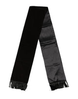 Dolce & Gabbana Black Silk Fringe Neck Wrap Foulard 139.5cm x 15.5cm Scarf