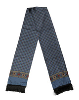 Dolce & Gabbana Blue Silk Geometric Fringe Foulard 134cm x 15.5cm Scarf