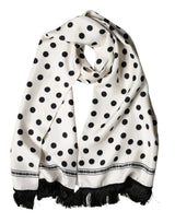 Dolce & Gabbana White Black Polka Dot Neck Wrap Foulard 165.5cmx32cm Scarf