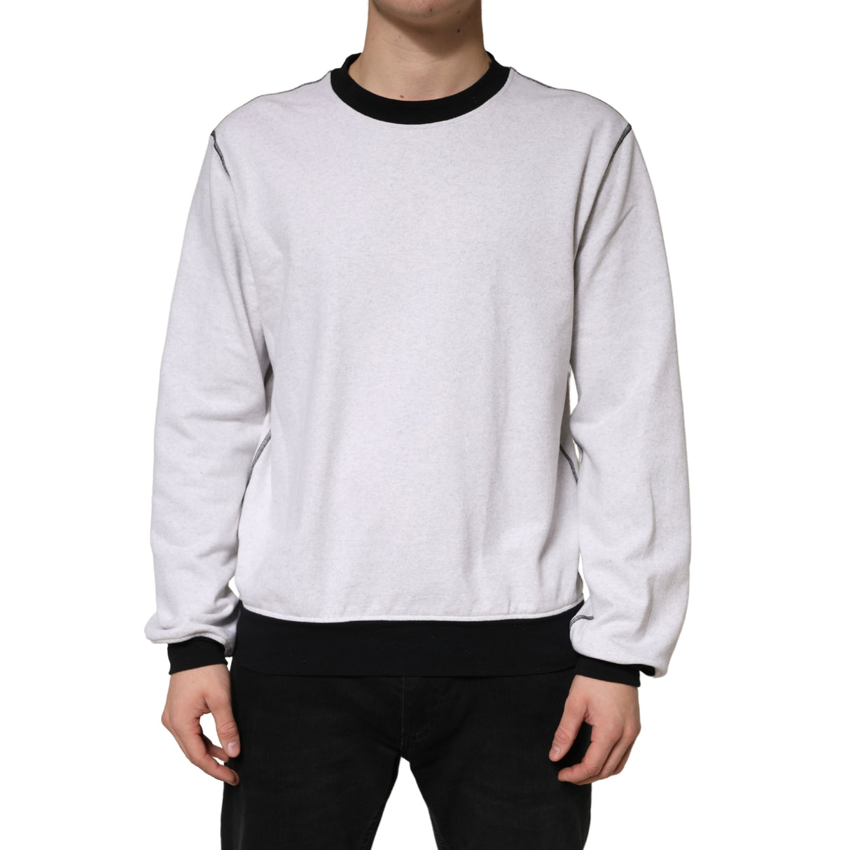Dolce & Gabbana Light Grey Cotton Crewneck Sweatshirt Sweater