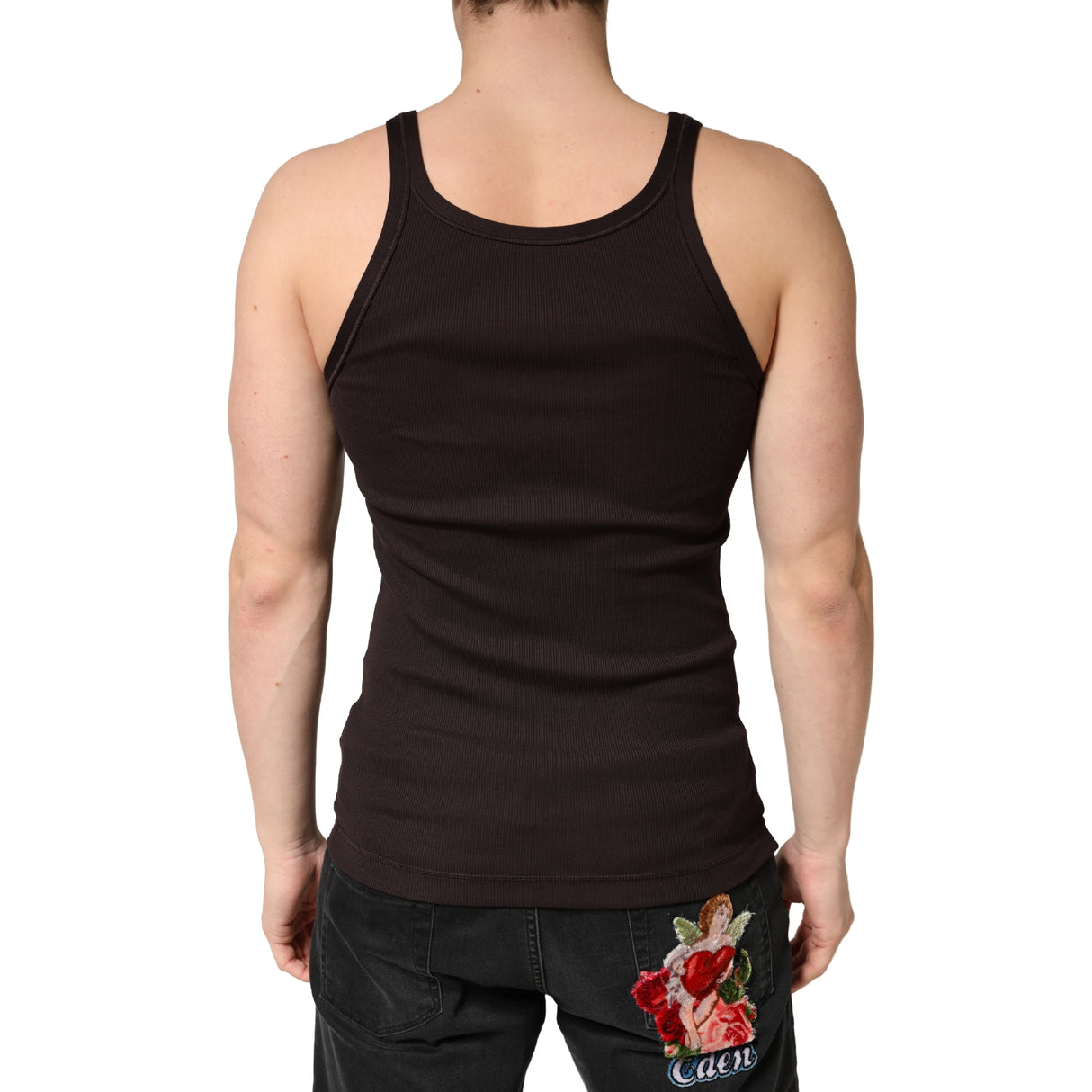 Dolce & Gabbana Brown Cotton Ribbed Sleeveless Tank Top  T-shirt