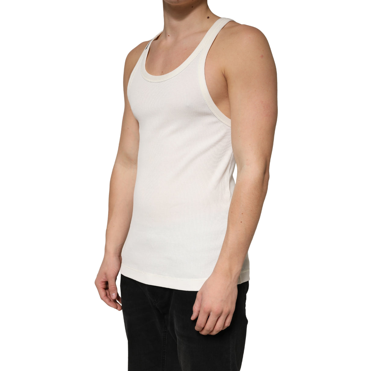 Dolce & Gabbana Ivory Cotton Ribbed Sleeveless Tank Top  T-shirt