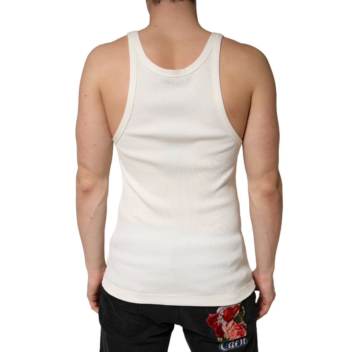 Dolce & Gabbana Ivory Cotton Ribbed Sleeveless Tank Top  T-shirt