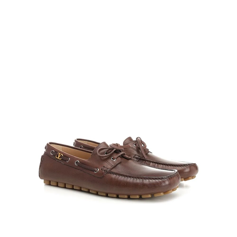 Valentino Garavani Brown Leather Slip-On Loafers