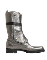 Dolce & Gabbana Metallic Leather Buckle Combat Boots Shoes