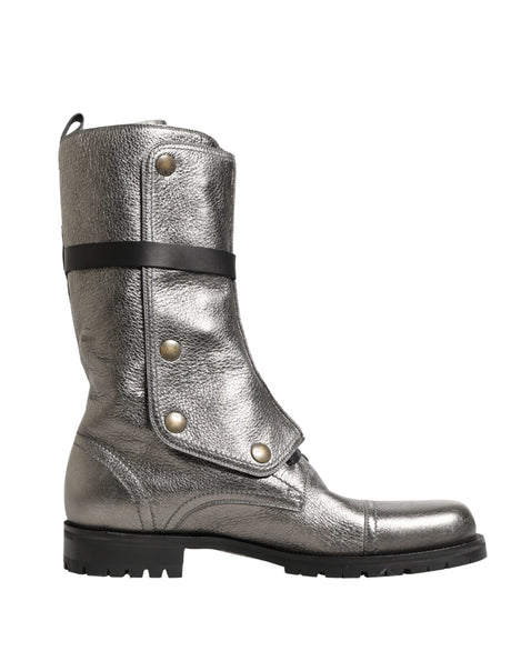 Dolce & Gabbana Metallic Leather Buckle Combat Boots Shoes