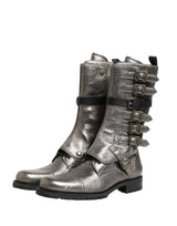Dolce & Gabbana Metallic Leather Buckle Combat Boots Shoes