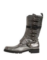 Dolce & Gabbana Metallic Leather Buckle Combat Boots Shoes